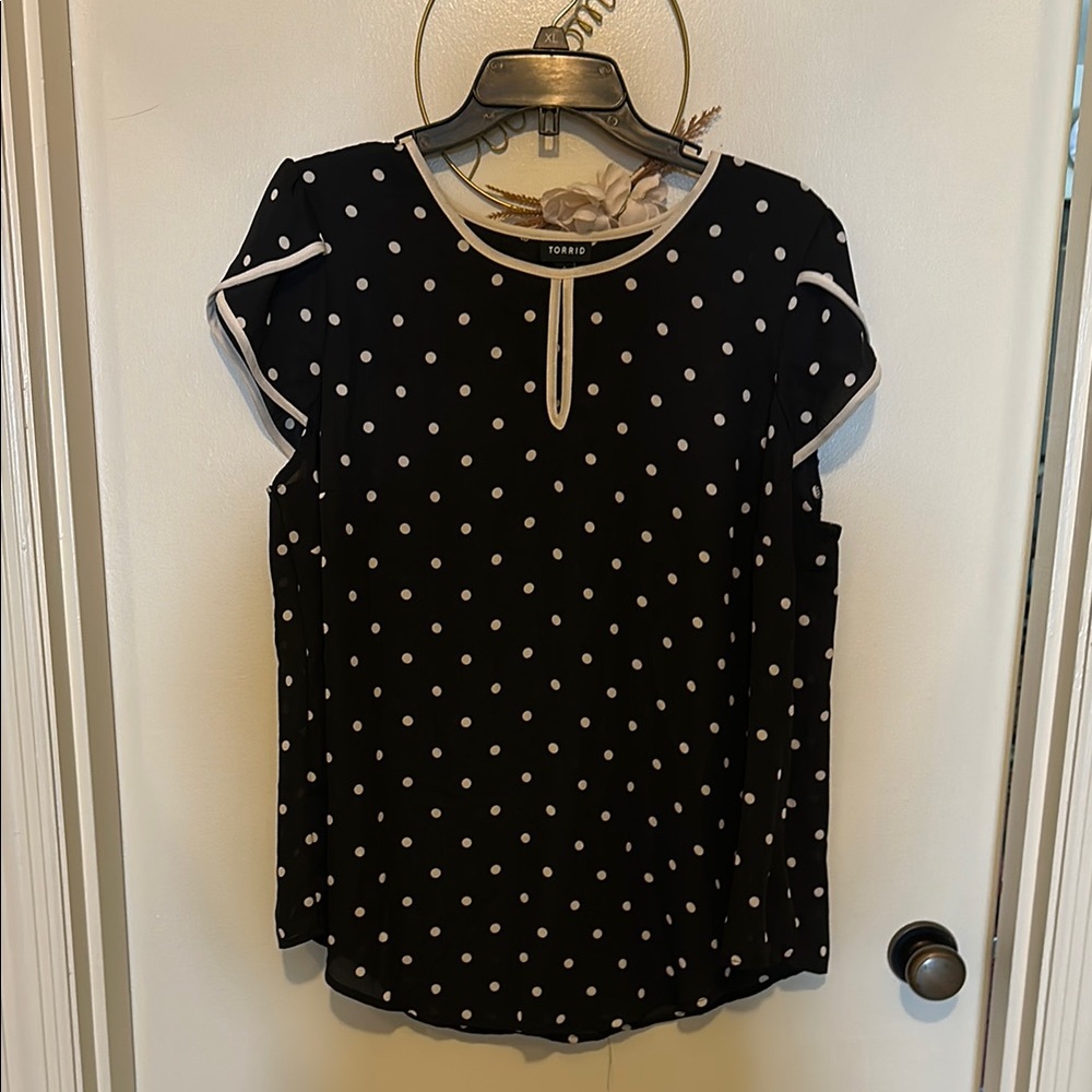 Torrid Black and White Polka Dot Blouse